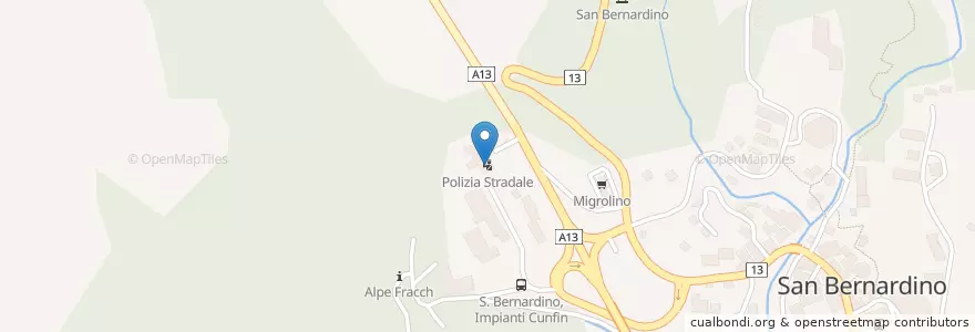 Mapa de ubicacion de Centro della polizia stradale San Bernardino en Svizzera, Grigioni, Moësa, Mesocco.