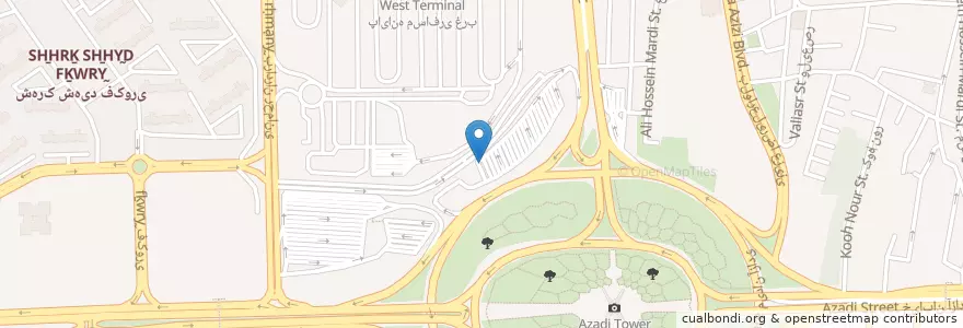 Mapa de ubicacion de ایستگاه اتوبوس آزادی به سیدخندان en İran, Tahran Eyaleti, شهرستان تهران, Tahran, بخش مرکزی شهرستان تهران.