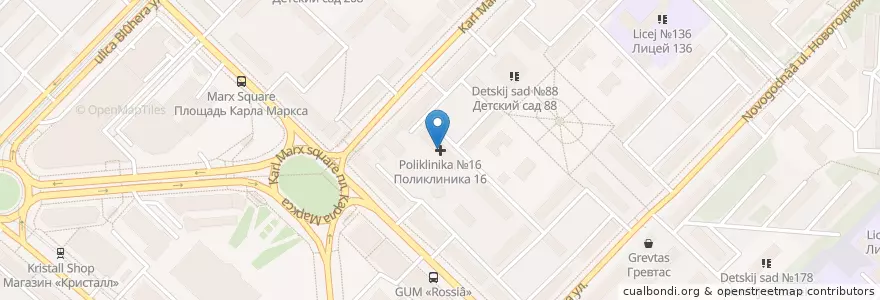 Mapa de ubicacion de Поликлиника №16 en ロシア, シベリア連邦管区, ノヴォシビルスク州, ノヴォシビルスク管区.