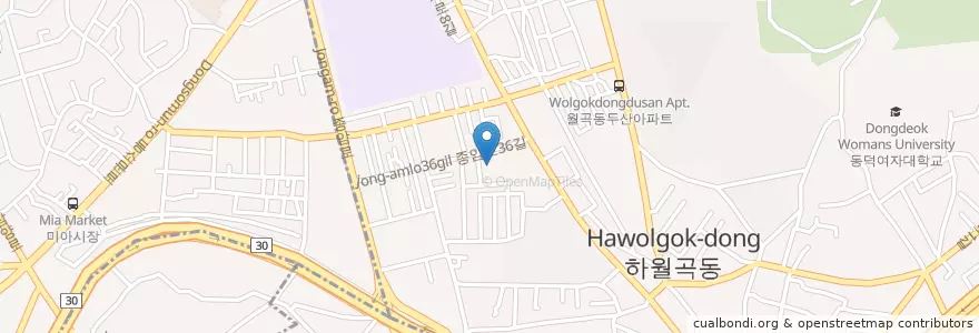 Mapa de ubicacion de 천주교월곡교회 en 대한민국, 서울, 성북구, 월곡1동.