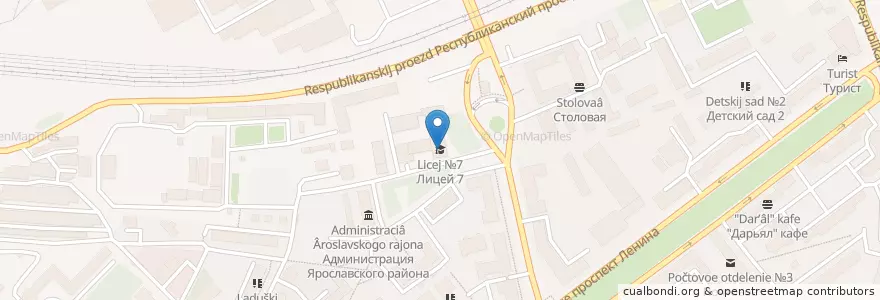 Mapa de ubicacion de Лицей №7 en Rusia, Distrito Federal Central, Óblast De Yaroslavl, Ярославский Район, Городской Округ Ярославль.