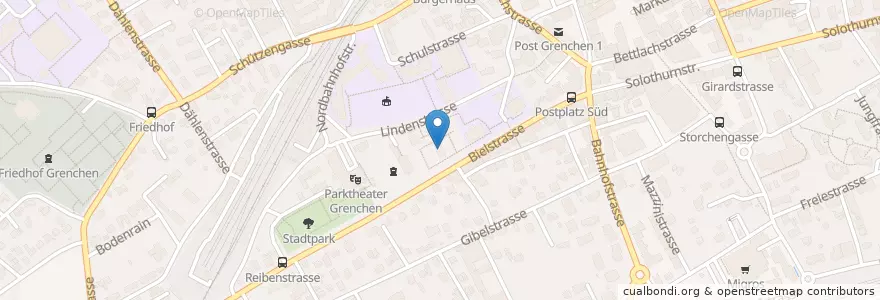 Mapa de ubicacion de Linden-Pavillion en Schweiz, Solothurn, Amtei Solothurn-Lebern, Bezirk Lebern, Grenchen.