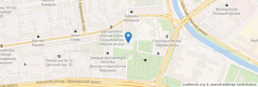 Mapa de ubicacion de Вероника en Russland, Föderationskreis Nordwest, Oblast Leningrad, Sankt Petersburg, Приморский Район, Округ Чёрная Речка.