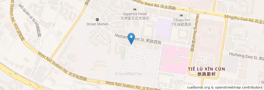 Mapa de ubicacion de 铁路东村街道 en China, Gansu, 兰州市 (Lanzhou), 城关区, 铁路东村街道.