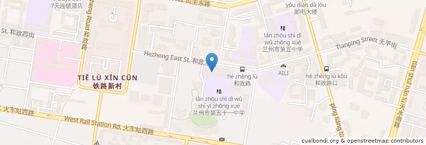 Mapa de ubicacion de 铁路西村街道 en China, Gansu, 兰州市 (Lanzhou), 城关区, 铁路西村街道.