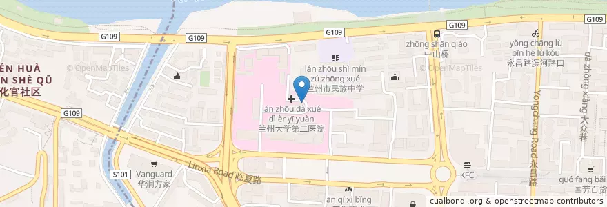 Mapa de ubicacion de 临夏路街道 en 中国, 甘粛省, 蘭州市, 城关区, 临夏路街道.
