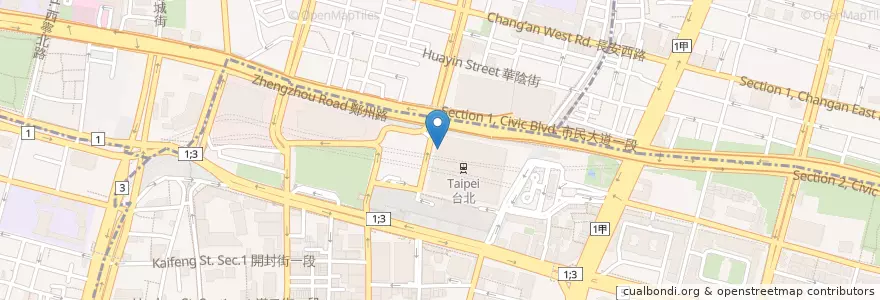 Mapa de ubicacion de 計程車下客處 en Taiwan, 新北市, Taipei, 中正區.