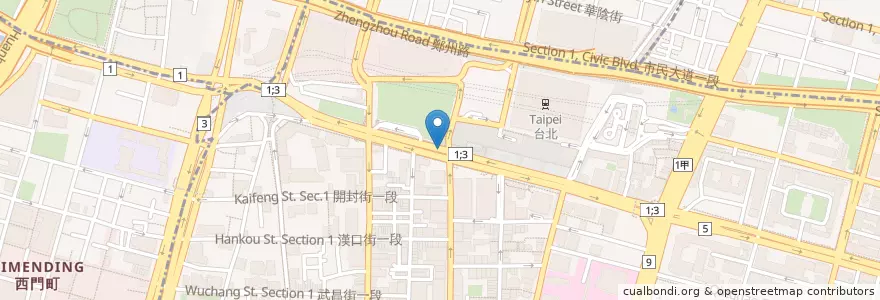 Mapa de ubicacion de 品麻辣豆腐鴨血專賣店 en Taiwán, Nuevo Taipéi, Taipéi, 中正區.