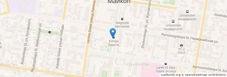 Mapa de ubicacion de Waffle City en ロシア, 南部連邦管区, クラスノダール地方, アディゲ共和国, Городской Округ Майкоп.
