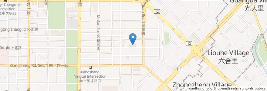 Mapa de ubicacion de 本町道213巷 咖啡 茶。慢食。 en 타이완, 타이중 시, 시 구.