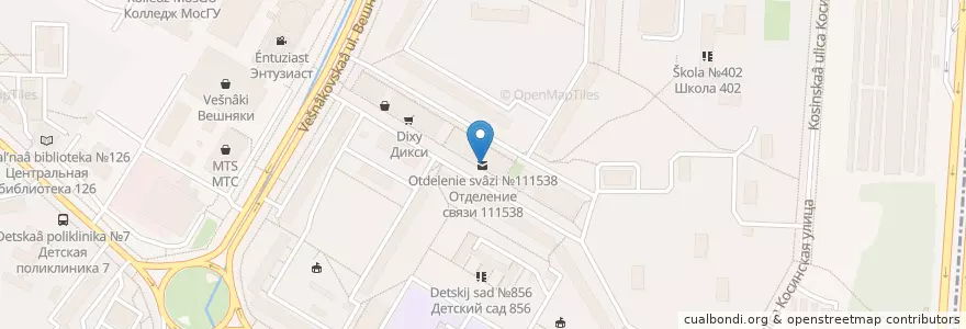 Mapa de ubicacion de Отделение связи №111538 en Rusland, Centraal Federaal District, Moskou, Восточный Административный Округ, Район Вешняки.