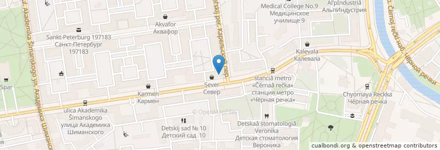 Mapa de ubicacion de Цех 85 en Russia, Northwestern Federal District, Leningrad Oblast, Saint Petersburg, Приморский Район, Округ Чёрная Речка.