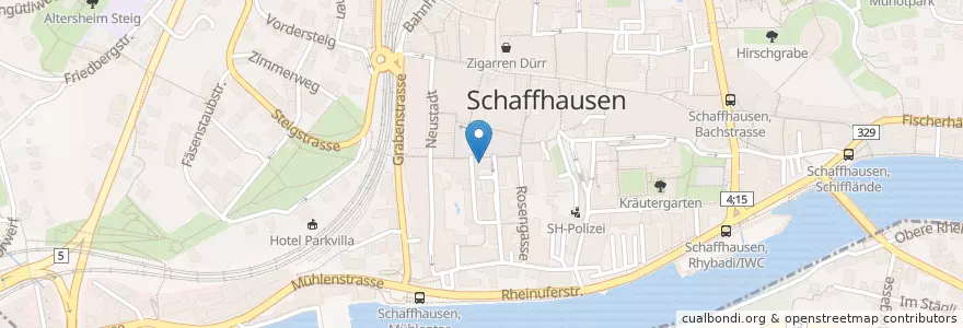 Mapa de ubicacion de Swiss Casinos Schaffhausen en 스위스, Schaffhausen, Schaffhausen.