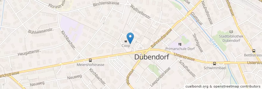 Mapa de ubicacion de Medbase Apotheke Dübendorf en Suiza, Zúrich, Bezirk Uster, Dübendorf.