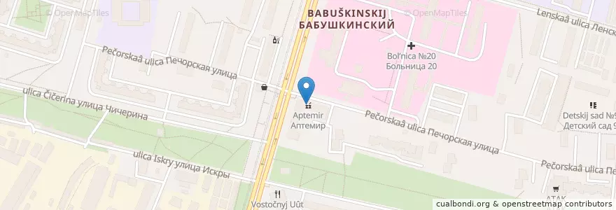 Mapa de ubicacion de Аптемир en Rusia, Distrito Federal Central, Москва, Северо-Восточный Административный Округ, Бабушкинский Район.