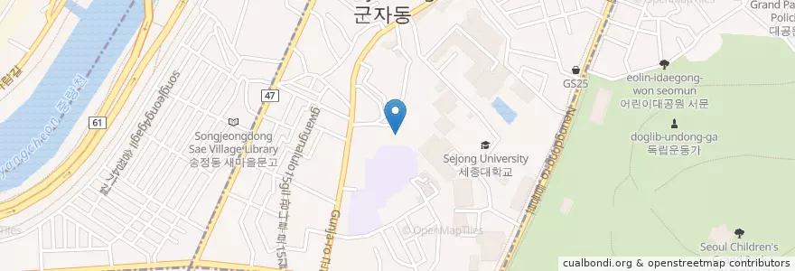 Mapa de ubicacion de 왕국회관 en Республика Корея, Сеул, 광진구, 군자동.