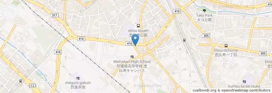 Mapa de ubicacion de 日高屋 en 日本, 東京都, 目黒区.