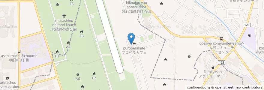 Mapa de ubicacion de プロペラカフェ en 일본, 도쿄도, 調布市.
