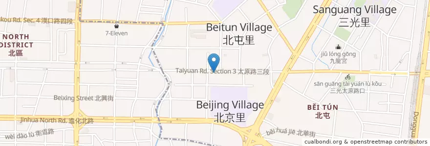 Mapa de ubicacion de 梁嫂炒麵肉燥飯 en Taiwan, Taichung, 北屯區, 北區.