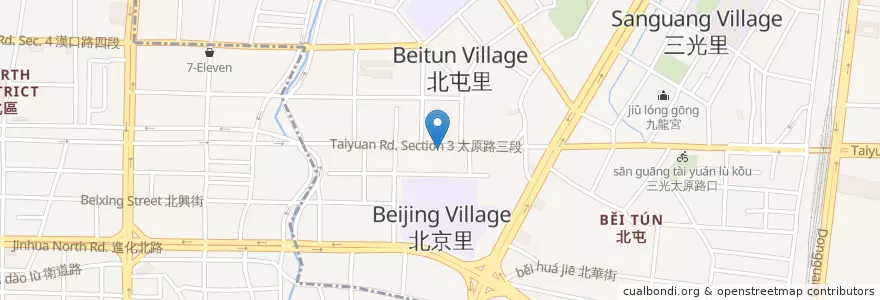 Mapa de ubicacion de 太原麵食館 en تايوان, تاي شانغ, 北屯區, 北區.