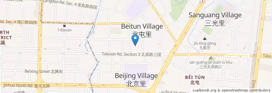 Mapa de ubicacion de 溫叨古早味料理 en Tayvan, Taichung, 北屯區, 北區.