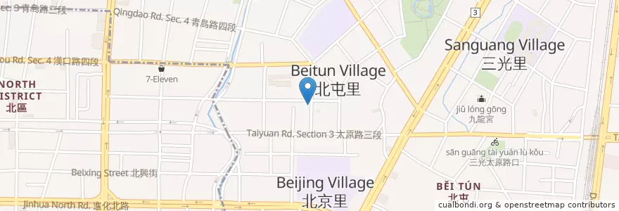 Mapa de ubicacion de 早安美芝城 en Тайвань, Тайчжун, 北屯區, 北區.