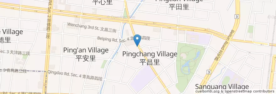 Mapa de ubicacion de 岡山牛肉 en تایوان, تایچونگ, 北屯區.