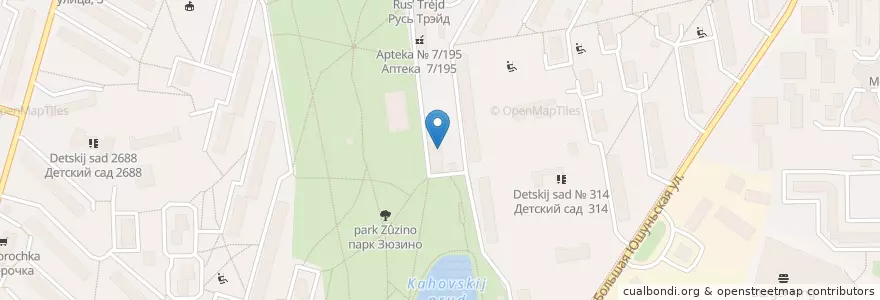 Mapa de ubicacion de ГБУ СДЦ Ратмир en Rússia, Distrito Federal Central, Москва, Юго-Западный Административный Округ, Район Зюзино.