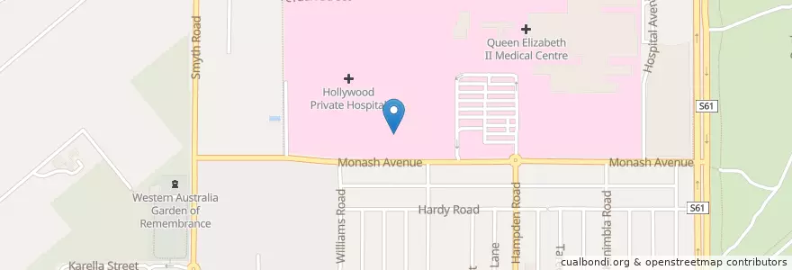 Mapa de ubicacion de Hollywood Specialist Centre en 오스트레일리아, Western Australia, City Of Nedlands.