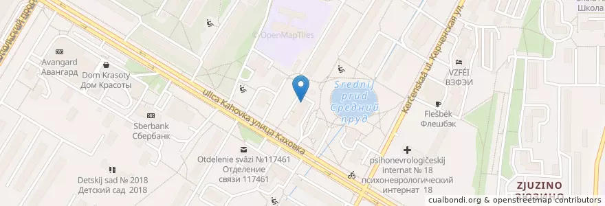 Mapa de ubicacion de Травмпункт Юго-Западного округа en Russie, District Fédéral Central, Moscou, Юго-Западный Административный Округ, Район Зюзино.