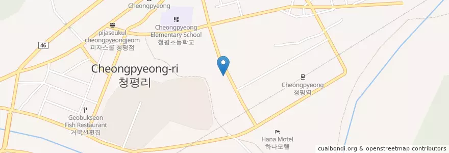 Mapa de ubicacion de 쏘카 청평역 en 대한민국, 경기도, 가평군.