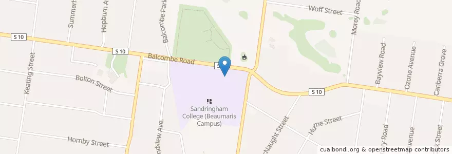 Mapa de ubicacion de Beaumaris Secondary College en Australia, Victoria, City Of Bayside.