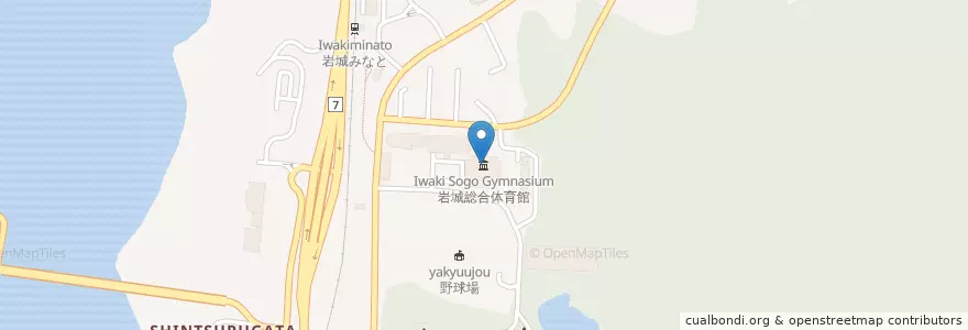 Mapa de ubicacion de 岩城総合体育館 en Japan, Präfektur Akita, 由利本荘市.