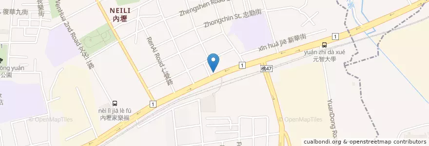 Mapa de ubicacion de 中壢新明牛肉麵 en Тайвань, Таоюань.