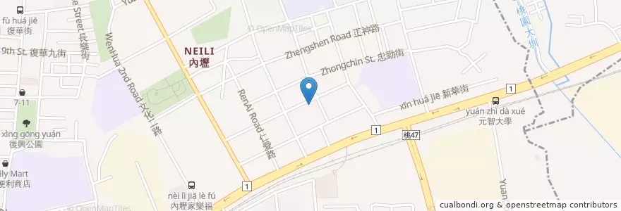 Mapa de ubicacion de 廣東粥 烏龍麵 en 타이완, 타오위안 시.