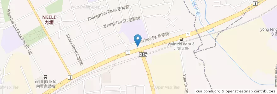 Mapa de ubicacion de 美香居港式烤鴨燒臘飯店 en 타이완, 타오위안 시.