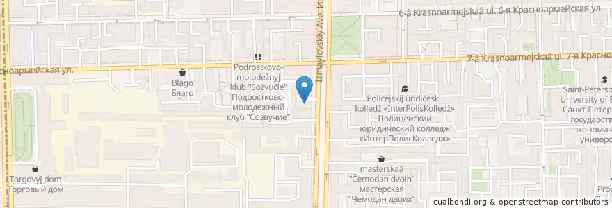 Mapa de ubicacion de Baggins Coffee en Russland, Föderationskreis Nordwest, Oblast Leningrad, Sankt Petersburg, Адмиралтейский Район, Округ Измайловское.