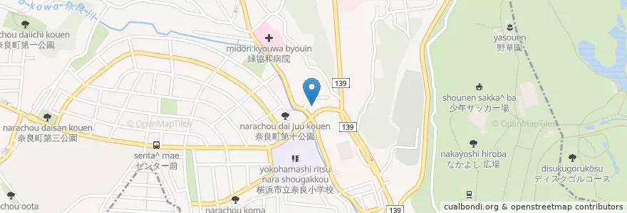 Mapa de ubicacion de 奈良保育園 en 日本, 神奈川県, 横浜市, 青葉区.