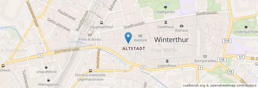 Mapa de ubicacion de Café Zentrum en Switzerland, Zürich, Bezirk Winterthur, Winterthur.