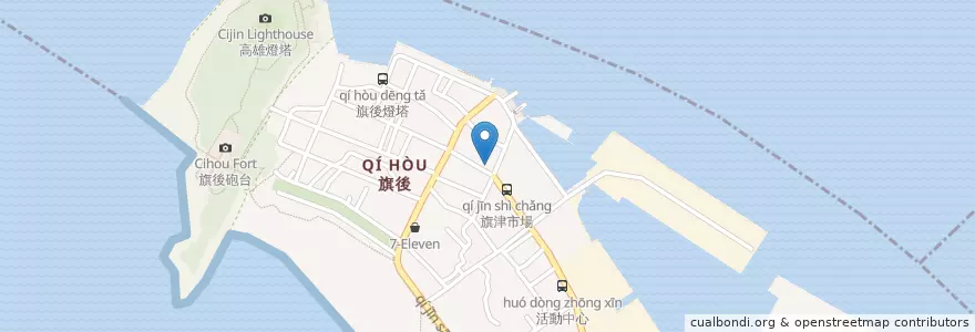 Mapa de ubicacion de 茗城小吃 en Taiwan, Kaohsiung, 旗津區.
