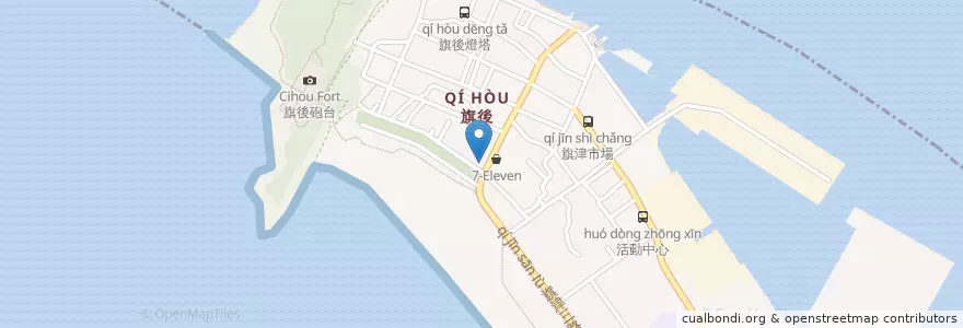 Mapa de ubicacion de 老字號烤小卷 en تايوان, كاوهسيونغ, 旗津區.