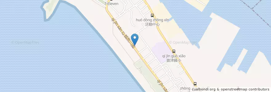 Mapa de ubicacion de 海中金海產店 en Taiwán, Kaohsiung, 旗津區.