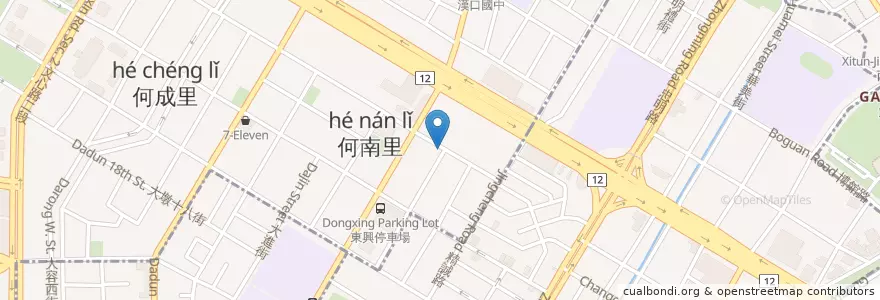 Mapa de ubicacion de 張家麵館 en Тайвань, Тайчжун.