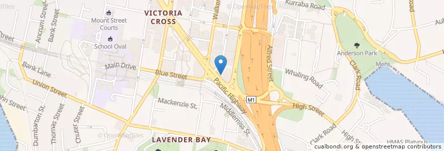 Mapa de ubicacion de cafe pacific en Australia, New South Wales, North Sydney Council, Sydney.