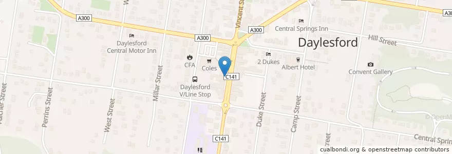 Mapa de ubicacion de Town Hall Daylesford en أستراليا, ولاية فيكتوريا, Shire Of Hepburn.