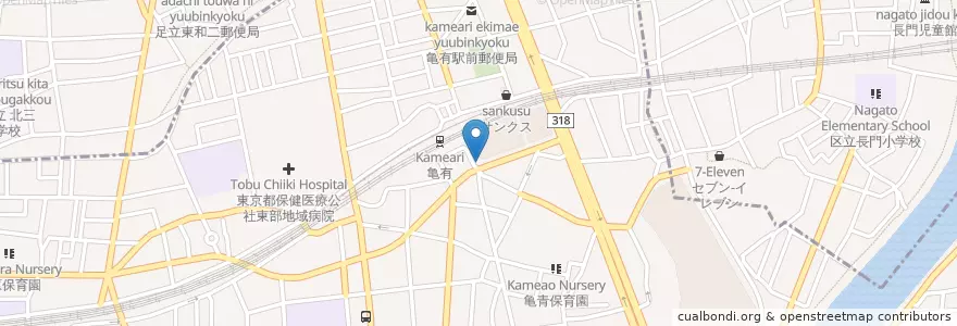 Mapa de ubicacion de 郵便ポスト en 日本, 東京都, 足立区.