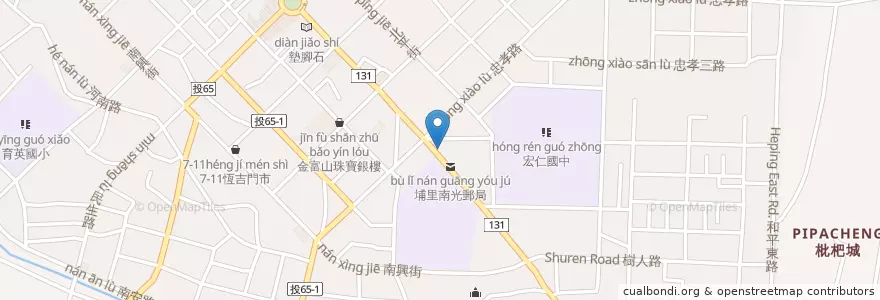 Mapa de ubicacion de 秉峰鍋燒店 en Tayvan, 臺灣省, Nantou, 埔里鎮.