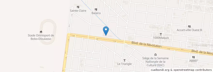 Mapa de ubicacion de Société Générale en بوركينا فاسو, ارتفاع أحواض, Houet.