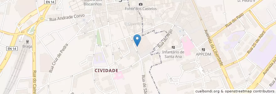 Mapa de ubicacion de Igreja de São Paulo en البرتغال, المنطقة الشمالية (البرتغال), براغا, كافادو, براغا, Maximinos, Sé E Cividade, São José De São Lázaro E São João Do Souto.