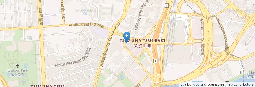 Mapa de ubicacion de 尖沙咀東 Tsim Sha Tsui East en China, Cantão, Hong Kong, Kowloon, Novos Territórios, 油尖旺區 Yau Tsim Mong District.